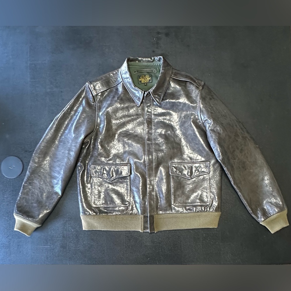 Olive goat skin Bomber Jacket with Ribbed Accents